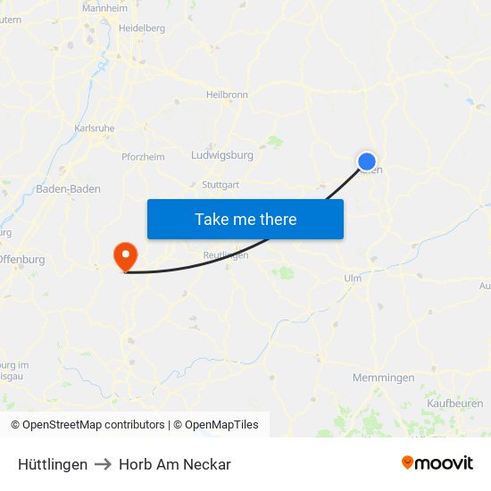 Hüttlingen to Horb Am Neckar map