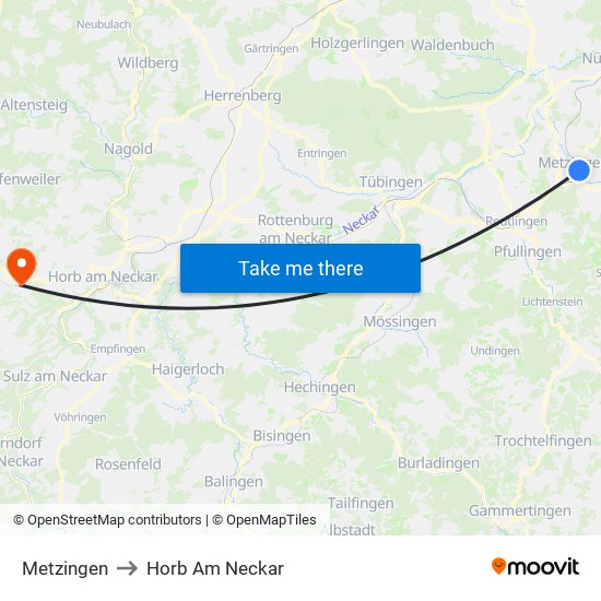 Metzingen to Horb Am Neckar map