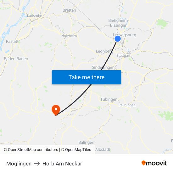 Möglingen to Horb Am Neckar map