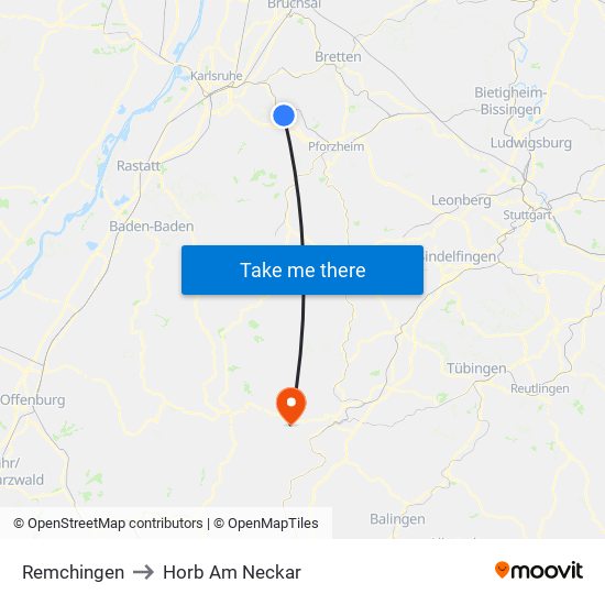 Remchingen to Horb Am Neckar map