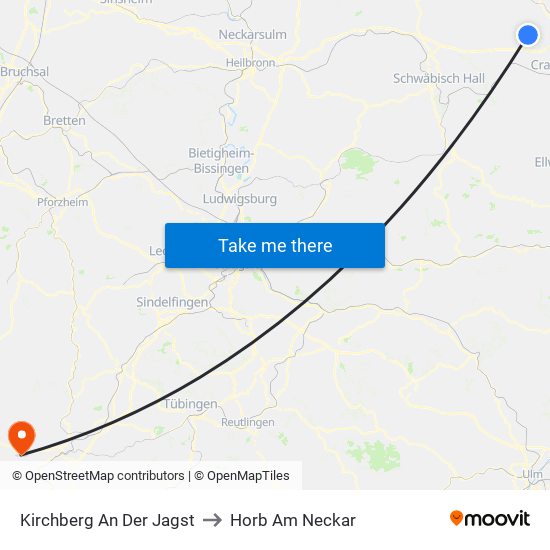 Kirchberg An Der Jagst to Horb Am Neckar map