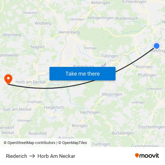 Riederich to Horb Am Neckar map