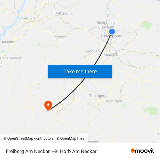 Freiberg Am Neckar to Horb Am Neckar map