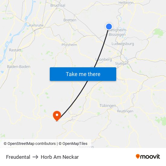 Freudental to Horb Am Neckar map