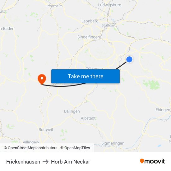 Frickenhausen to Horb Am Neckar map