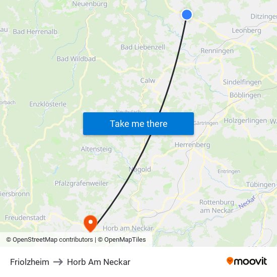 Friolzheim to Horb Am Neckar map