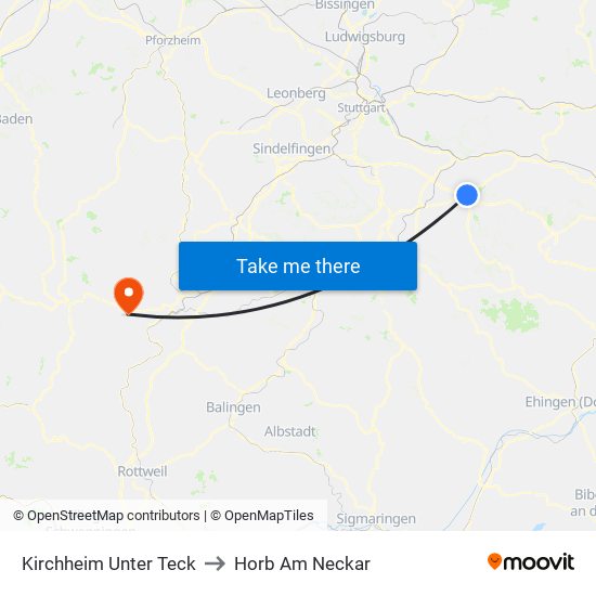 Kirchheim Unter Teck to Horb Am Neckar map