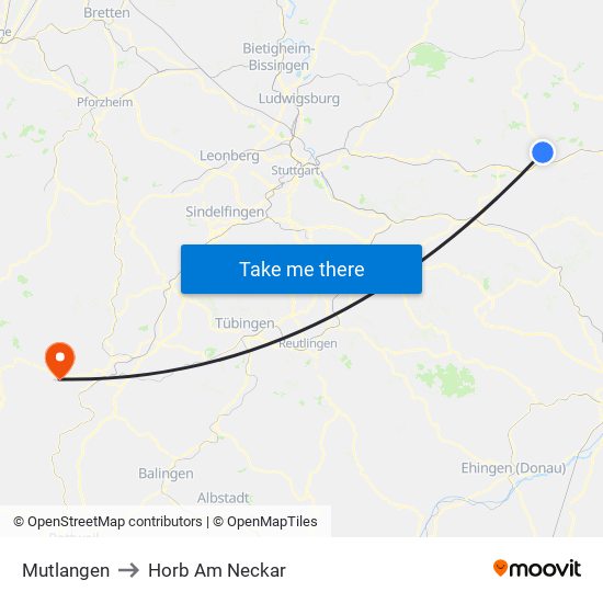 Mutlangen to Horb Am Neckar map