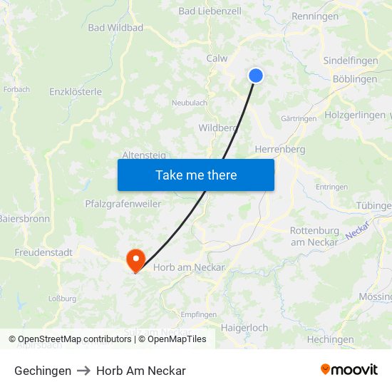 Gechingen to Horb Am Neckar map