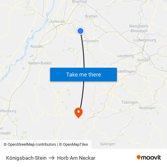 Königsbach-Stein to Horb Am Neckar map