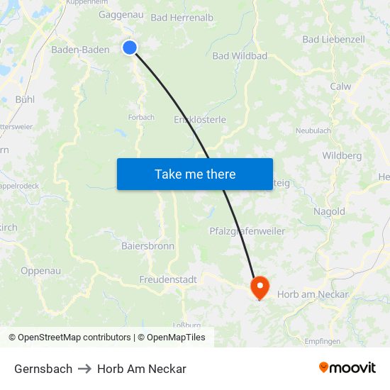 Gernsbach to Horb Am Neckar map