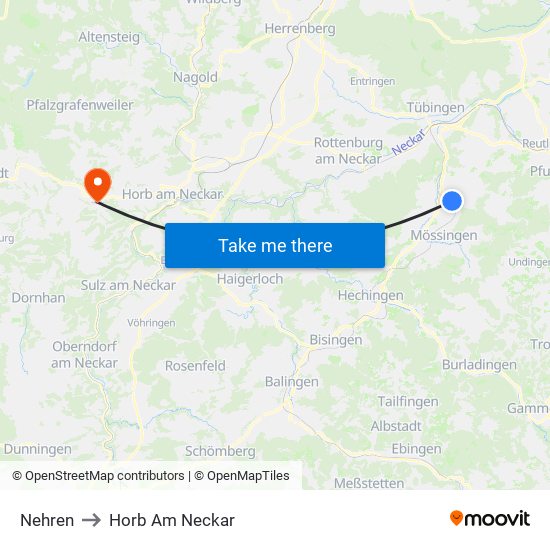 Nehren to Horb Am Neckar map