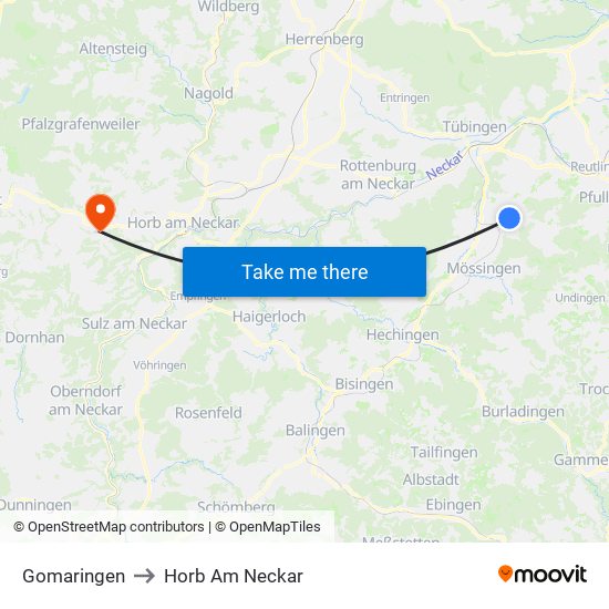 Gomaringen to Horb Am Neckar map