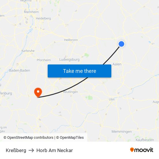 Kreßberg to Horb Am Neckar map