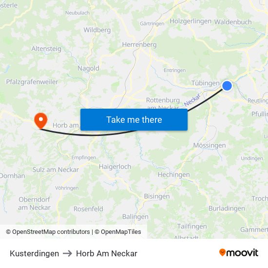 Kusterdingen to Horb Am Neckar map