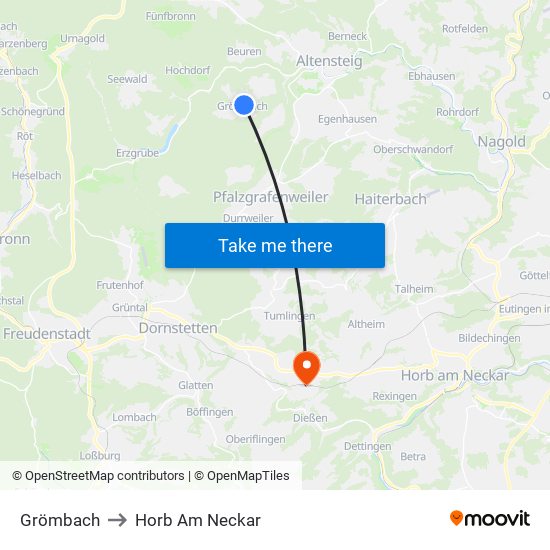 Grömbach to Horb Am Neckar map