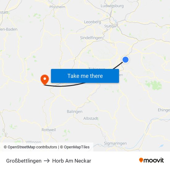 Großbettlingen to Horb Am Neckar map