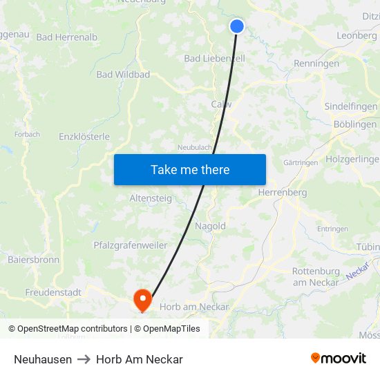 Neuhausen to Horb Am Neckar map