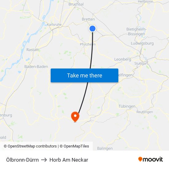 Ölbronn-Dürrn to Horb Am Neckar map