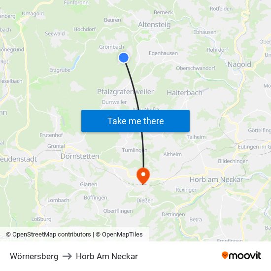 Wörnersberg to Horb Am Neckar map