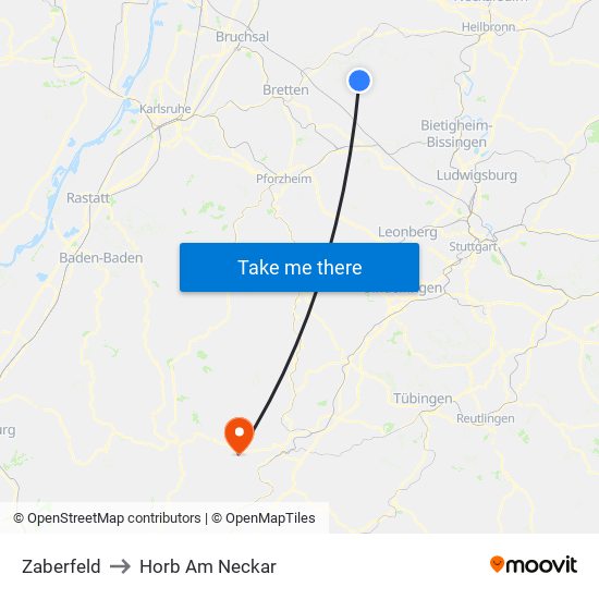 Zaberfeld to Horb Am Neckar map