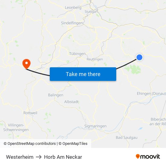 Westerheim to Horb Am Neckar map