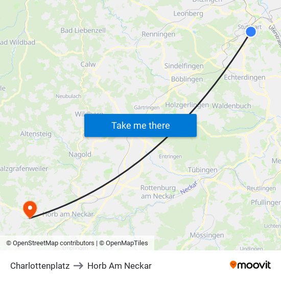 Charlottenplatz to Horb Am Neckar map