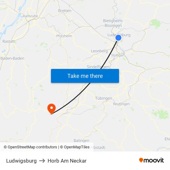 Ludwigsburg to Horb Am Neckar map