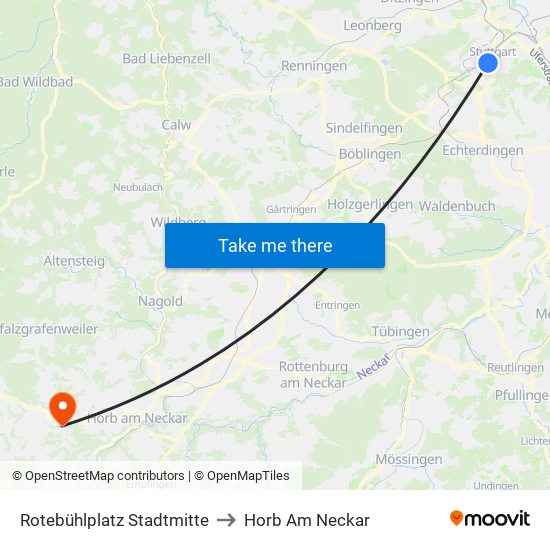 Rotebühlplatz Stadtmitte to Horb Am Neckar map
