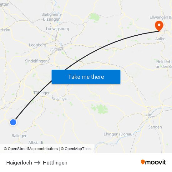 Haigerloch to Hüttlingen map