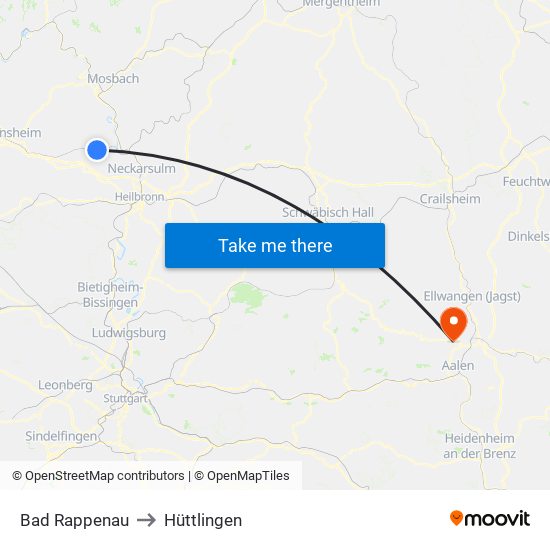 Bad Rappenau to Hüttlingen map