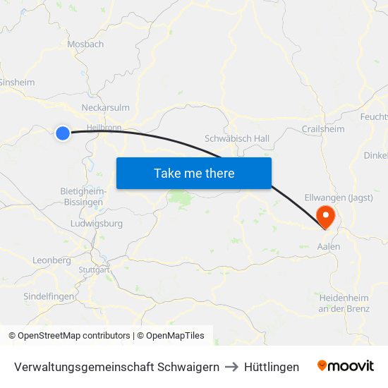 Verwaltungsgemeinschaft Schwaigern to Hüttlingen map