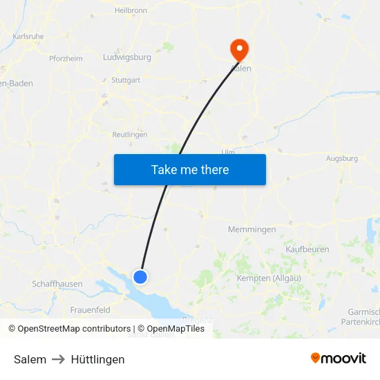 Salem to Hüttlingen map