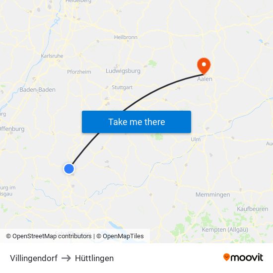 Villingendorf to Hüttlingen map