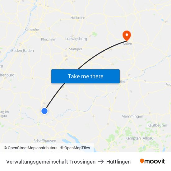 Verwaltungsgemeinschaft Trossingen to Hüttlingen map