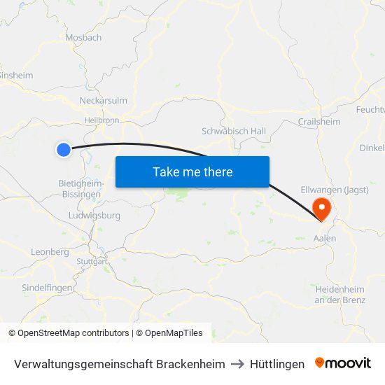 Verwaltungsgemeinschaft Brackenheim to Hüttlingen map
