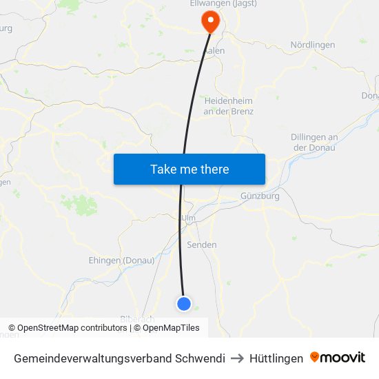 Gemeindeverwaltungsverband Schwendi to Hüttlingen map
