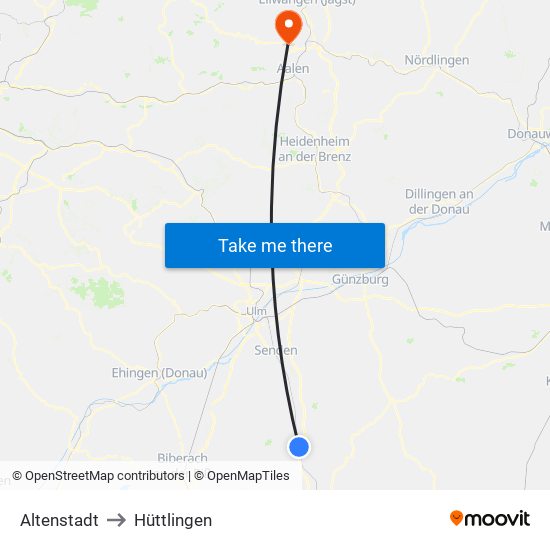 Altenstadt to Hüttlingen map
