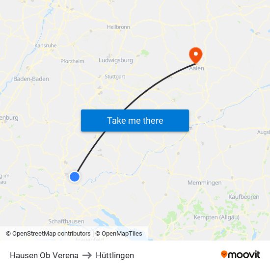 Hausen Ob Verena to Hüttlingen map