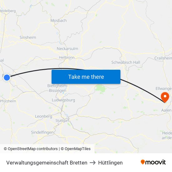 Verwaltungsgemeinschaft Bretten to Hüttlingen map