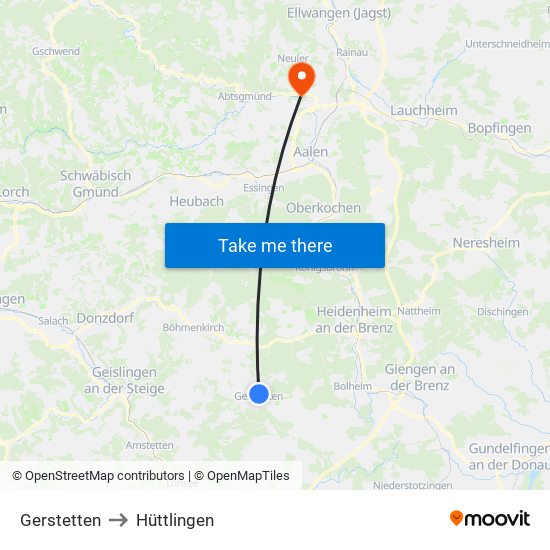 Gerstetten to Hüttlingen map