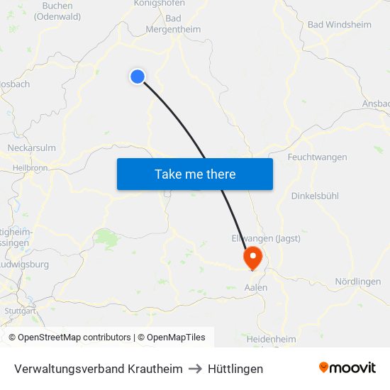 Verwaltungsverband Krautheim to Hüttlingen map