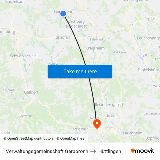 Verwaltungsgemeinschaft Gerabronn to Hüttlingen map