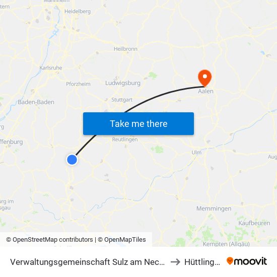 Verwaltungsgemeinschaft Sulz am Neckar to Hüttlingen map