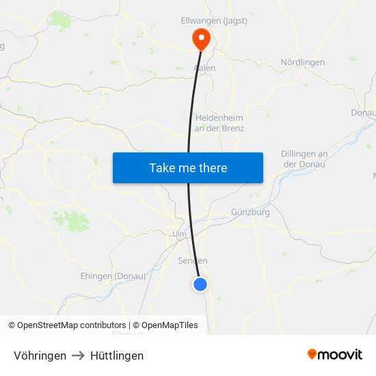 Vöhringen to Hüttlingen map