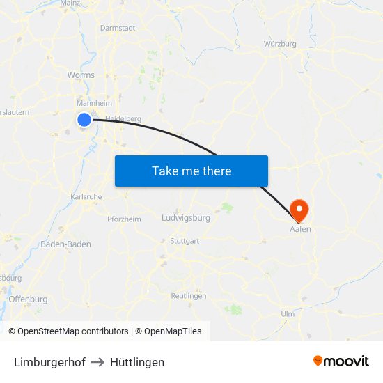 Limburgerhof to Hüttlingen map