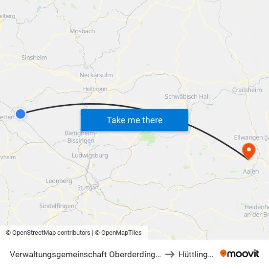 Verwaltungsgemeinschaft Oberderdingen to Hüttlingen map