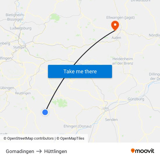 Gomadingen to Hüttlingen map