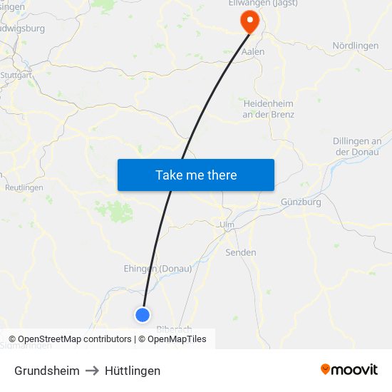 Grundsheim to Hüttlingen map