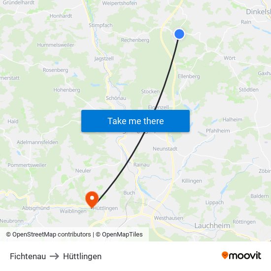 Fichtenau to Hüttlingen map